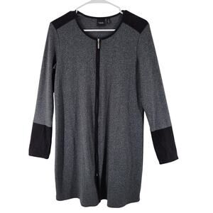 Rafaella Knit Cardigan Jacket Womens Medium Gray Black Suede Shoulder Arm